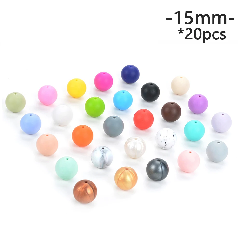 Multicolor LOFCA 15mm 20pcs/lot Silicone Loose Beads Safe Teether Round Baby Teething Beads DIY Chewable Colorful Teething For Infant - Цвет: Multicolor