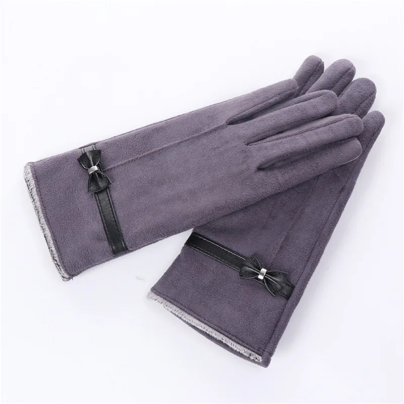 206 dark gray SHOWERSMILE серые женские перчатки с бантами женские перчатки для вождения замшевые теплые зимние элегантные бархатные женские перчатки для сенсорного экрана - Цвет: 206 dark gray