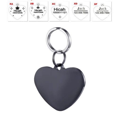 HEART BLACK Бирки из нержавеющей стали для собак, щенков, домашних животных, Id метки, ошейник для собак, аксессуары, индивидуальные идентификационные бирки для домашних животных, персонализированная гравировка - Цвет: HEART BLACK