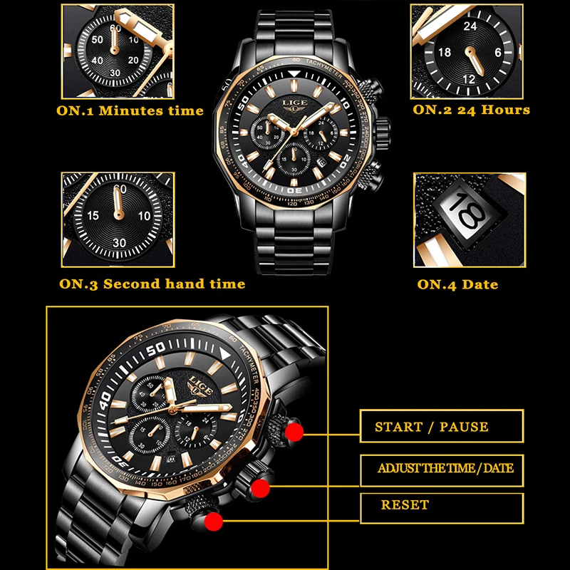 Relojes para hombres мужские часы с большим циферблатом военные LIGE Лидирующий бренд