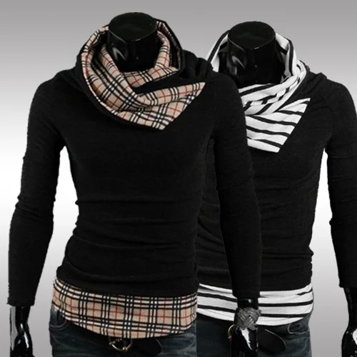 2014 Fashion Men 's Sweater Male Color Contract Turn down Striped Plaid Collar Slim Sweaters Outerwear Pullovers | Мужская одежда