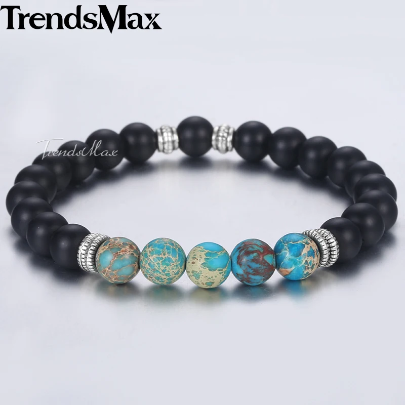 Trendsmax мм 8 натуральный камень Бусины бисерные браслеты для мужчин женские черные