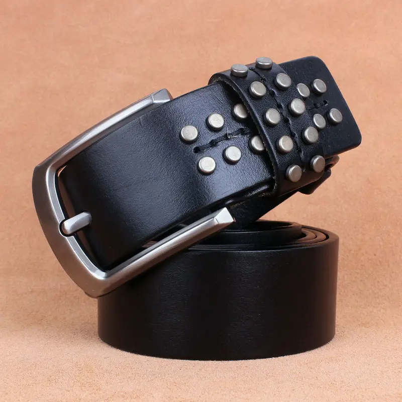 Sligoleee Для мужчин пояс Верхний слой заклепки панк пояса корова натуральная кожа