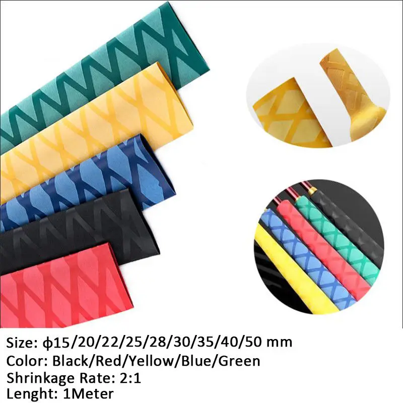 

1Meter 15mm-50mm Diameter Non-Slip Textured 2:1 Heat Shrink Tubing Fishing Rod Tennis Badminton Handle Grips 5 Colors