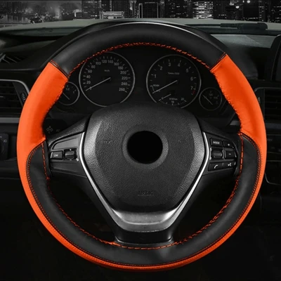 Orange Thread DIY автомобиля оплетка на руль покрытие мягкие волокна кожи Оплетка на руль автомобиля протектор шить цвет - Название цвета: Orange Thread