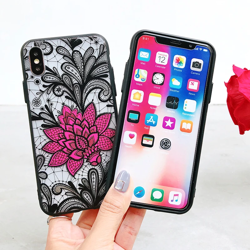 Цветочный 8 plus узорчатый Мягкий ТПУ + PC чехол для iPhone X XR XS MAX 5 5S se 6 6s 7 девчачьи чехлы