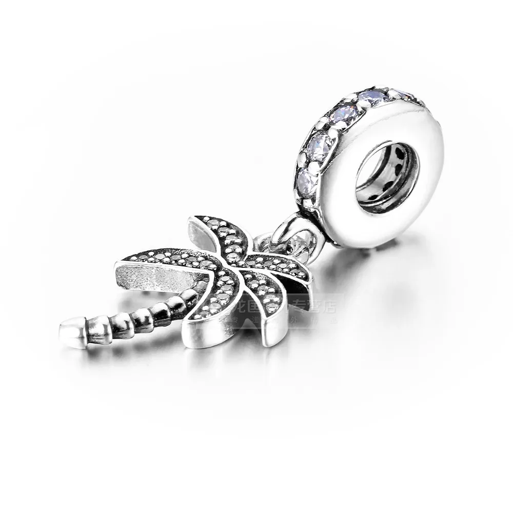 Подходят к оригинальным браслетам Pandora летние аксессуары из прозрачного циркона кокосовой пальмы Висячие Подвески из бисера Подвеска для женщин Berloque