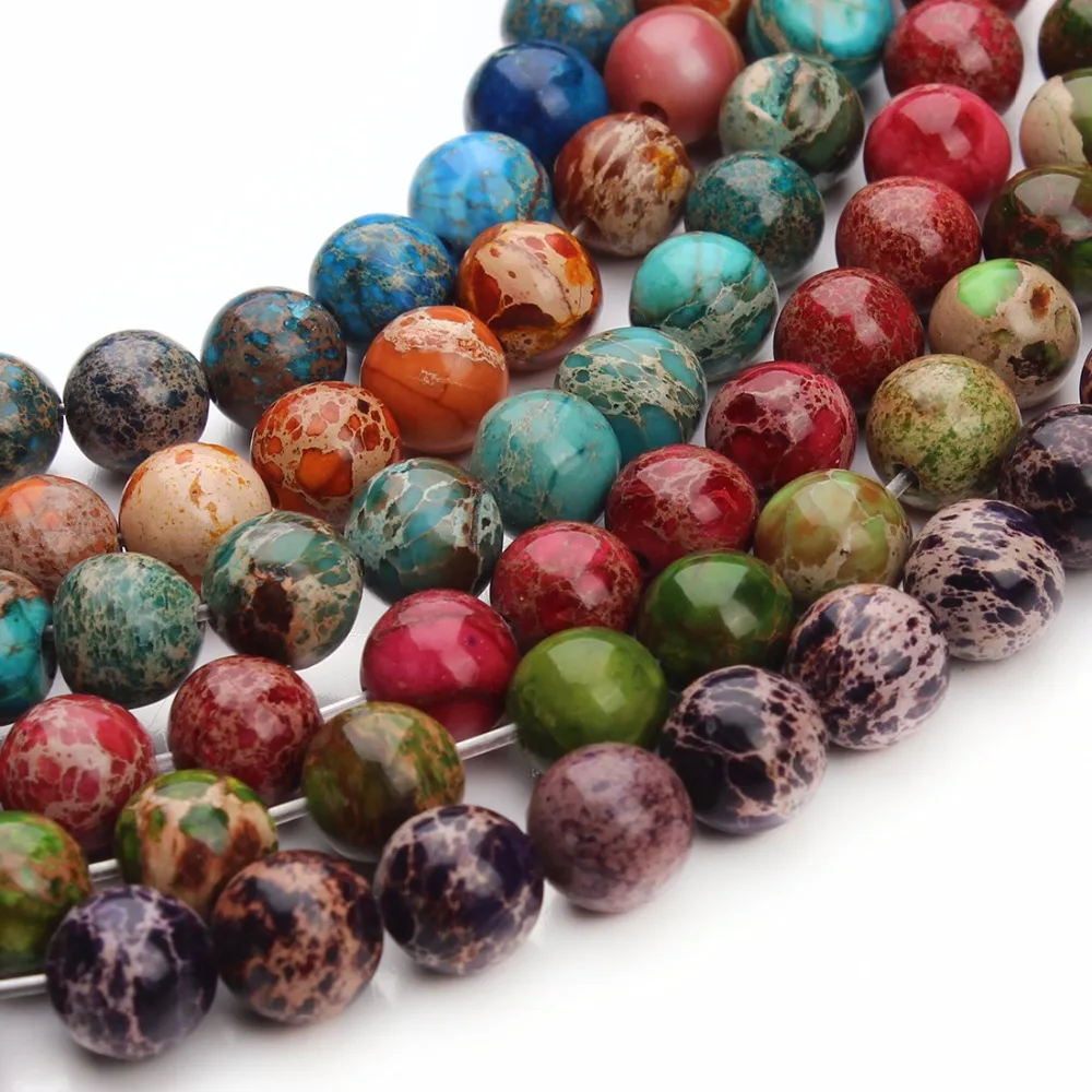

48pcs/Strand 8mm Red/Blue Sea Sediment Natural Round Imperial Stone Beads for Bracelet Loose Spacer Beads DIY Jewelry Making