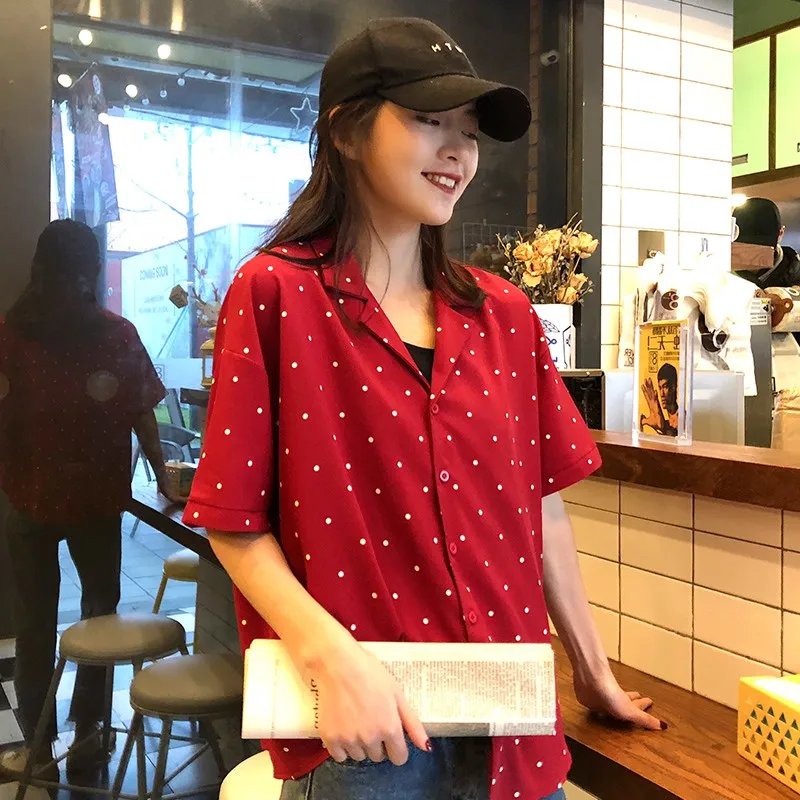 Casual Loose Wave Shirt Women's Shirts Ulzzang Japanese Kawaii Ladies Vintage Female Korean Harajuku Cute Clothes For Women |