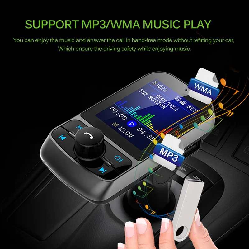 NEW FM Transmitter 1.8" Color Screen AUX Modulator Bluetooth Wireless MP3 Radio Adapter Car Kit 5V 3.1A USB Charger TF Card |