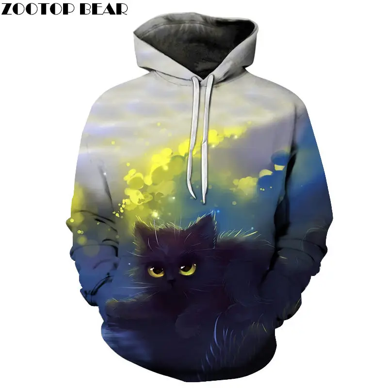 Angry Night Cat объёмный рисунок(3D принт) Толстовка для мужчин женщин спортивный костюм с капюшоном Модный пуловер одежда с капюшоном для улицы весеннее пальт