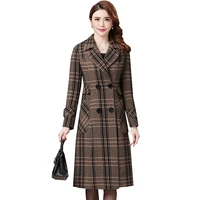 haute couture women plaid woolen coat 2020 autumn chckered jackets korean fashion clothing temperament long wool coats thick