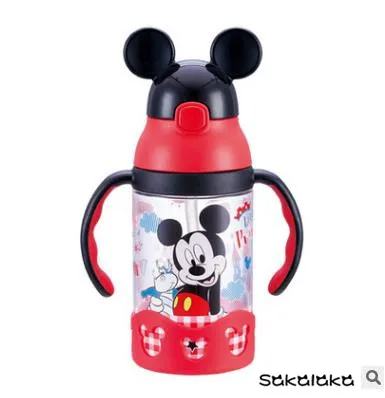mickey 400 мл disney герметичный соломенный Тип 3D милый Микки Минни мультфильм дети предотвращают удушье питьевой воды бутылки для детей без разлива бутылки - Цвет: mickey
