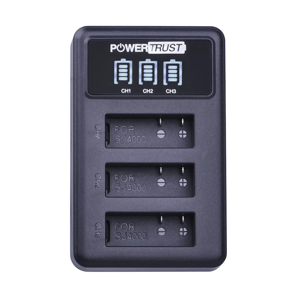 PowerTrust 3x SJ4000 батарея + LED 3 слота USB зарядное устройство для SJCAM sj4000 sj 4000 SJ5000 6000 7000 8000