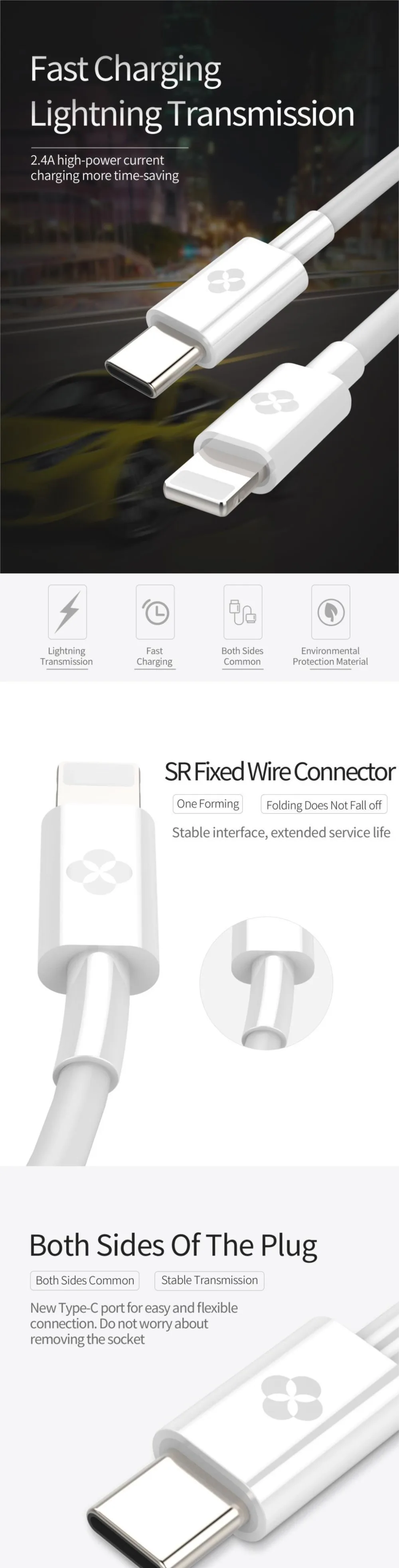 TOTU usb type C-8-контактный телефонный кабель для Lightning iPhone X, 8, 7, 6, 6S Plus, для Macbook, для iPhone, быстрое зарядное устройство, шнур OTG