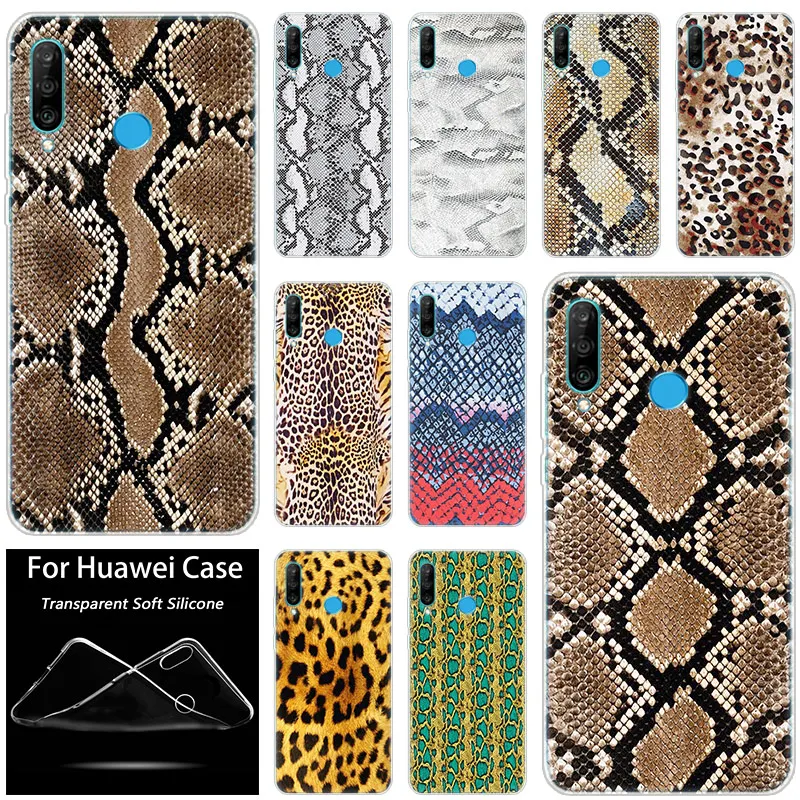Цветной кожаный силиконовый чехол со змеиной текстурой для Huawei P30 20 Pro 10 P9 P8 Lite 2017 P