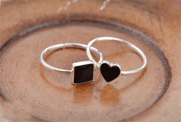 Сердце, черная капля, глазурь, 925 пробы, серебро, литературный темперамент, личность, модные женские кольца с изменяемым размером, SRI097