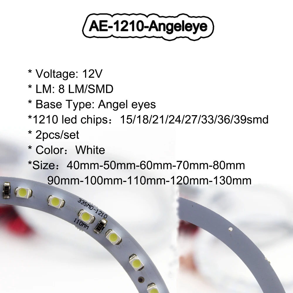 4 шт. (2 набора) 12V 1210 Светодиоды SMD Ангел глаз светодиодные Halo кольца 40 мм 50 60 70 80 90 100