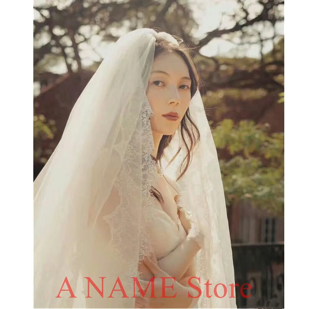 Фата для невесты фата с длинными кружевными краями Цвет Белый/слоновой кости 2