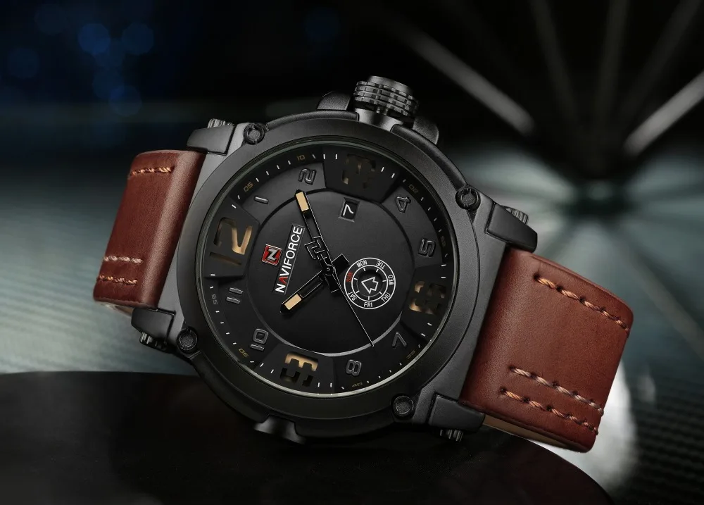 NAVIFORCE 9099 мужские часы Топ бренд класса люкс спортивные кварцевые часы с кожаным ремешком Мужские Водонепроницаемые наручные часы Relogio Masculino