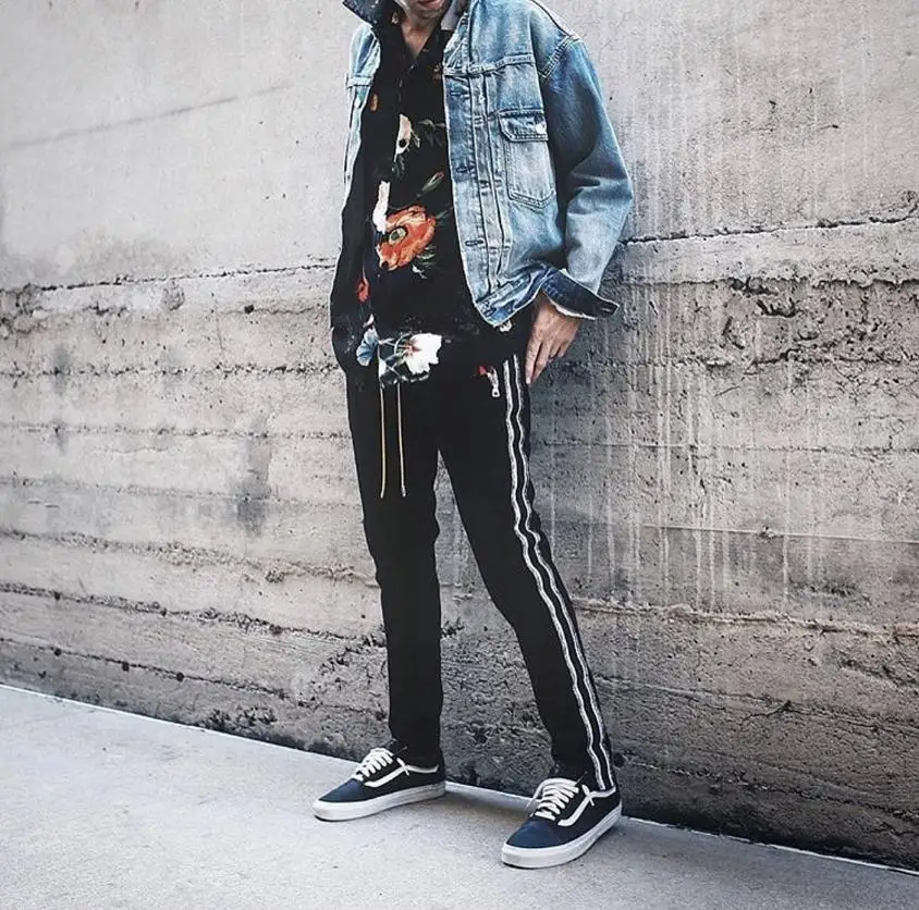 19SS RHUDE Traxedo брюки 1:1 брюки для бега с боковой лентой хип-хоп высокие уличные штаны с эластичной резинкой на талии спортивные штаны байкерские брюки