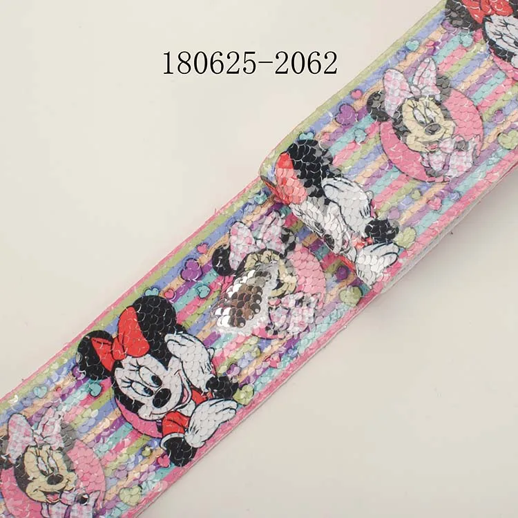 NEW 2 yards 3&quot 75mm mickey mouse sequin ribbon printed cartoon Shiny Glitter | Дом и сад