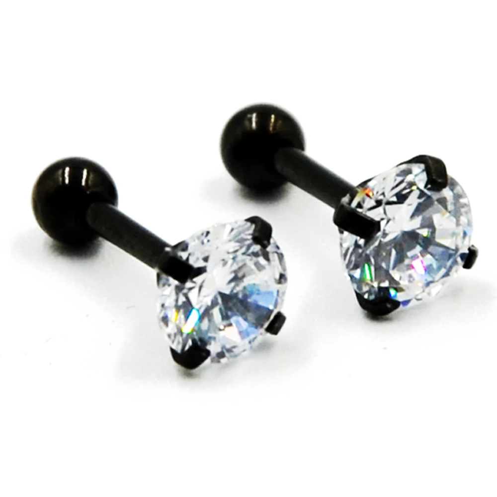Серьги гвоздики из хирургической стали с фианитом 1 шт.|body piercing jewelry|piercing jewelrytragus
