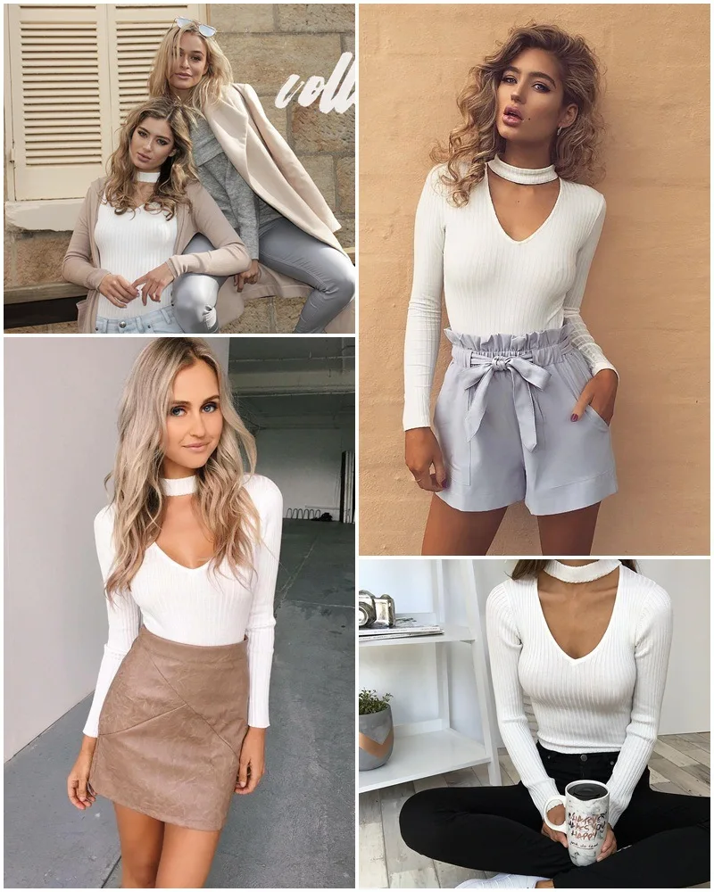 Женский трикотажный свитер с V-образным вырезом белый короткий облегающий