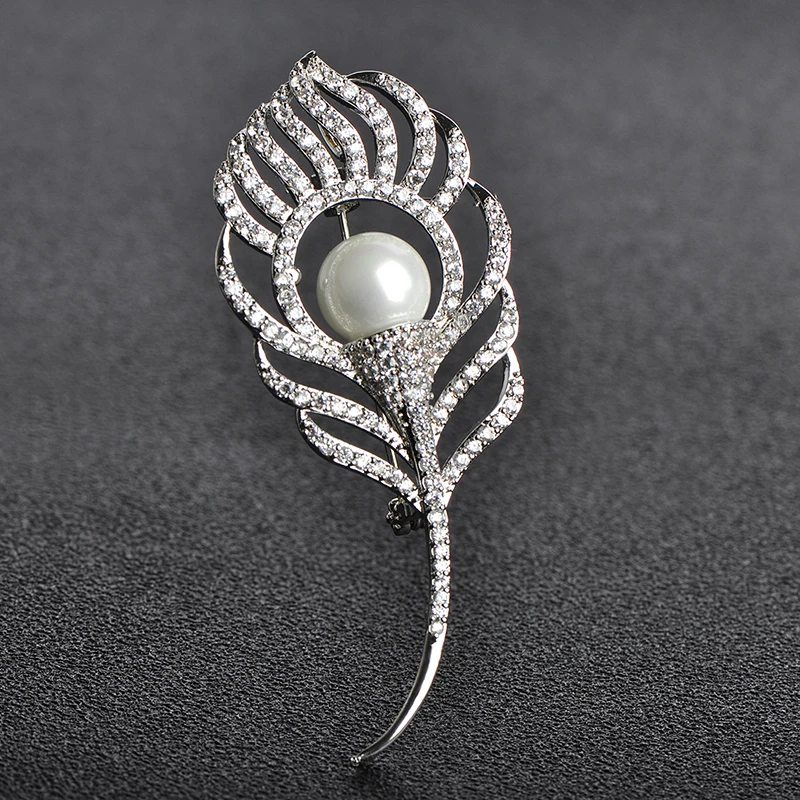 Blucome Высокая брошь с искусственным жемчугом горный хрусталь Медь Брошь для