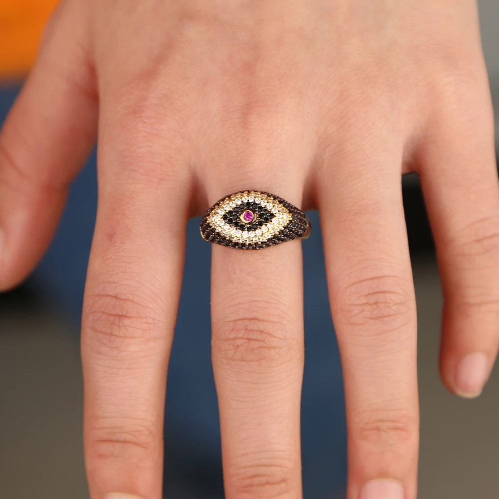 Женское классическое кольцо с черными и белыми глазами американский размер 6 7 8 9