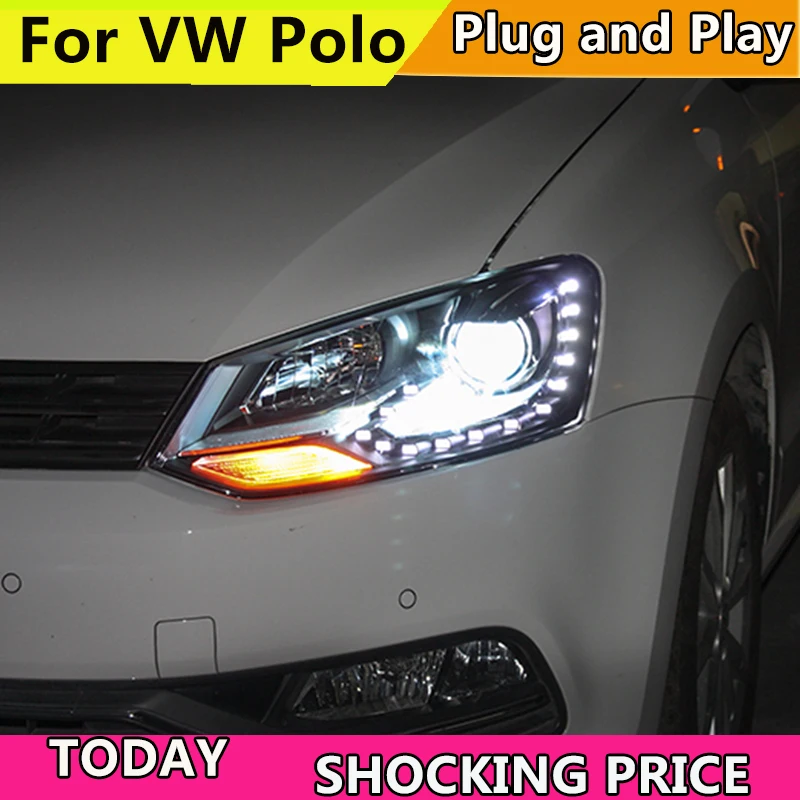 

Car Styling for VW Volkswagen POLO Headlight 2011-2017 GTI Style Headlights LED Headlamp High Low Beam Xenon DRL Head Lamp Front