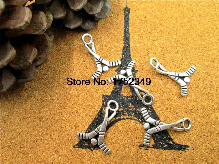 25 шт. подвески для хоккейных клюшек Античные тибетские серебряные 2 сторонние