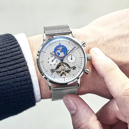 Брендовые мужские часы автоматические механические часы Tourbillon спортивные часы кожаные повседневные деловые часы в ретро-стиле Relojes Hombre - Цвет: 1