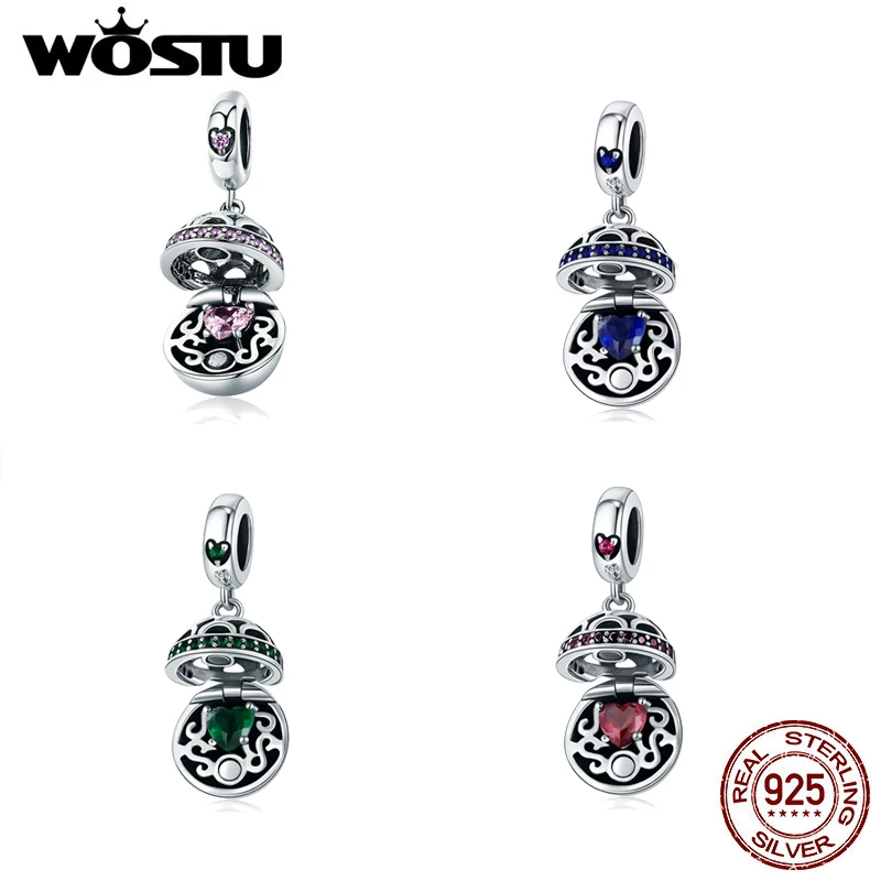 WOSTU Настоящее серебро 925 пробы любовь коробка розовый/синий/зеленый/фиолетовый CZ