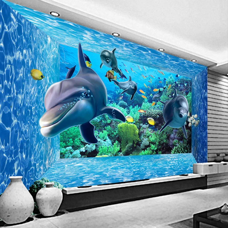 Пользовательские 3D стерео мультфильм подводный мир росписи фото обои