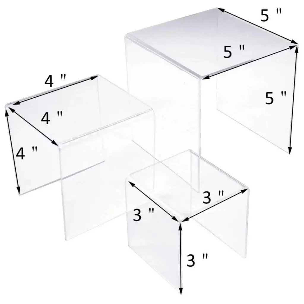 1 Set of 3pcs Top Quality Clear Acrylic Display Riser (3'' 4'' 5'') Jewelry Showcase miniatures Packaging |