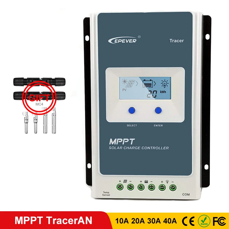 EPever Солнечный Контроллер Заряда MPPT 40A 30A 20A 10A 100V 12 V/24 V черный светильник lcd для свинцово-кислотных литий-ионных регуляторы батарей