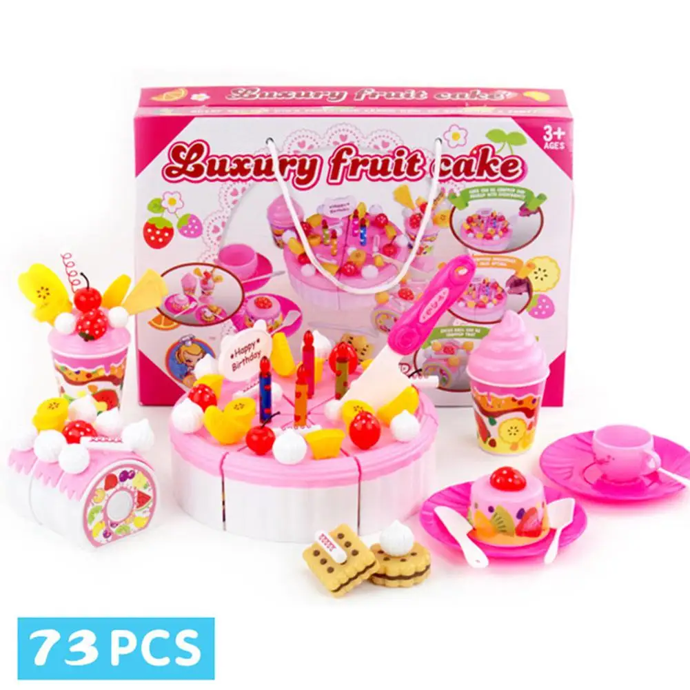 73pcs1 Дети DIY Притворись Играть фруктовый разрезание торта ко дню рождения кухонная игрушечная еда подарок детям играть дома Комплект кухонных игрушек - Цвет: 73pcs1