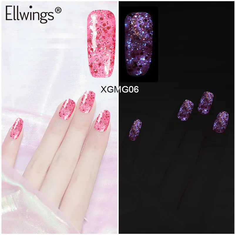 Ellwings Starlight светящийся Гель-лак розовое золото блестящий УФ лак для ногтей с