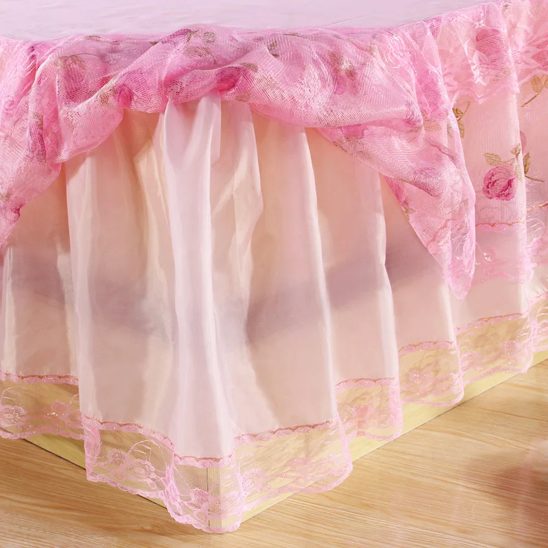 Розовая юбка-кровать из полиэстера 1 шт. кружевное постельное белье принцессы