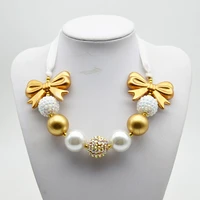 5pcs the latest children s golden bow ribbon necklace girls kids chunky bubble gum beads necklace princess bows jewelry