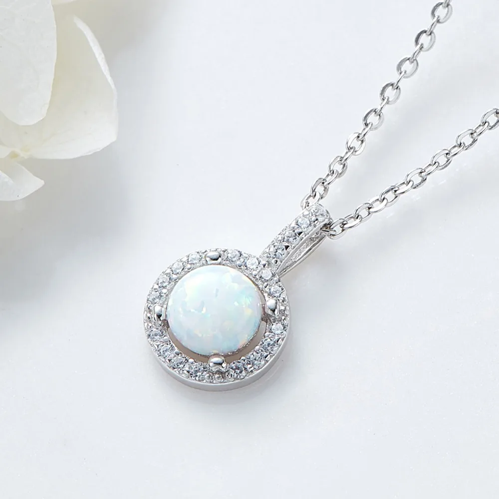 CDE Blue White Opal Necklace collier femme Pendant 925 Sterling Silver Transparent Chain Choker Women Jewelry Gifts | Украшения и