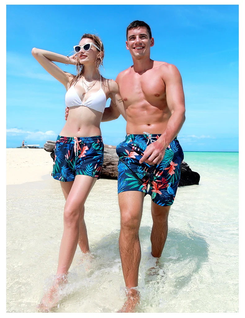 Female New Swimming trunks hawaiian swimsuit quick dry surfing printed tropical swimwear breathable briefs board shorts mesh