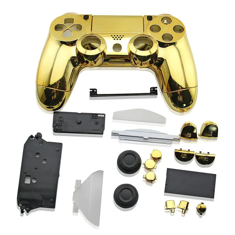 PS4 полный комплект корпус оболочки кнопки для PS4 V1 контроллер чехол playstation 4 DualShock 4 беспроводной геймпад покрытие хром - Цвет: Golden