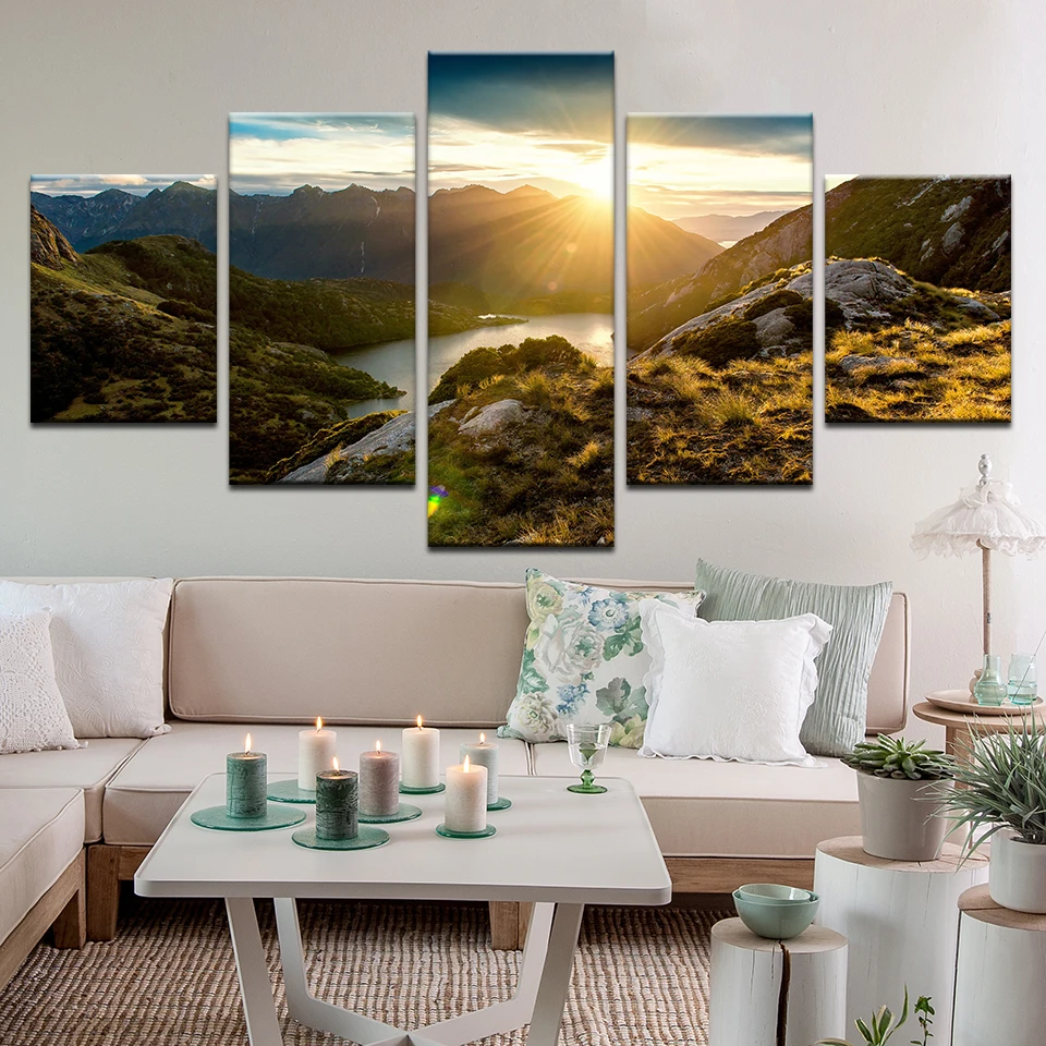 Wall Art плакат домашний декор холст HD с 5 шт. горы и реки пейзаж картины эффектные
