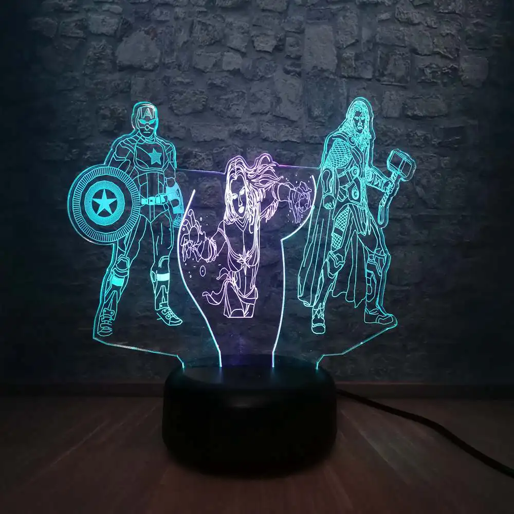 marvel1 Marvel фигура Мстителей 3D смешанный цвет luminaria USB зарядка Настольная лампа Подростковая спальня декоративный ночник мальчик Рождественский подарок - Испускаемый цвет: marvel1