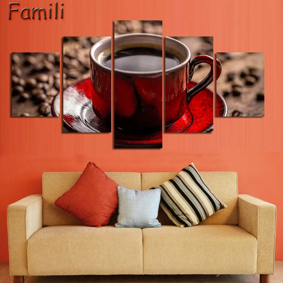 5 шт. настенные картины на холсте кофе без рамки|picture for living room|wall picturespainting poster |