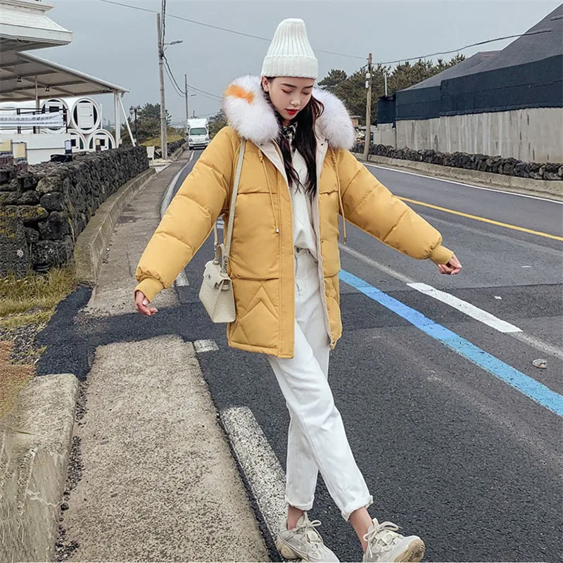 2019 Новая зимняя Женская куртка желтого цвета модные теплые плотные однотонные
