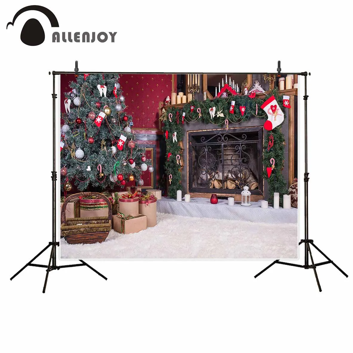 Allenjoy фон для фотосъемки Рождественское украшение камин подарок свеча фотостудия