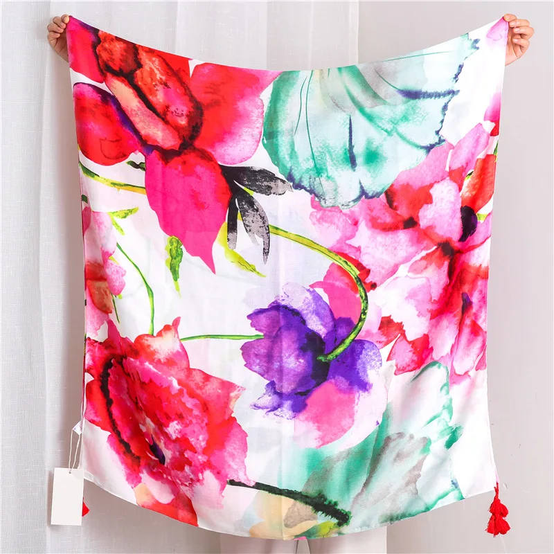 

2019 Ombre Rose Flower Print Scarf Shawls Women Cotton Floral Print Tassel Wrap Hijab Muffler Wholesale 10pcs/LOT Free Shipping
